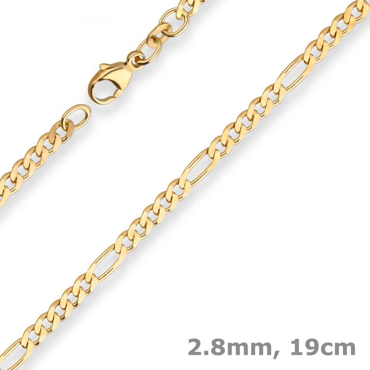 2.8mm Armband Figarokette diamantiert aus 333 Gelbgold 19cm