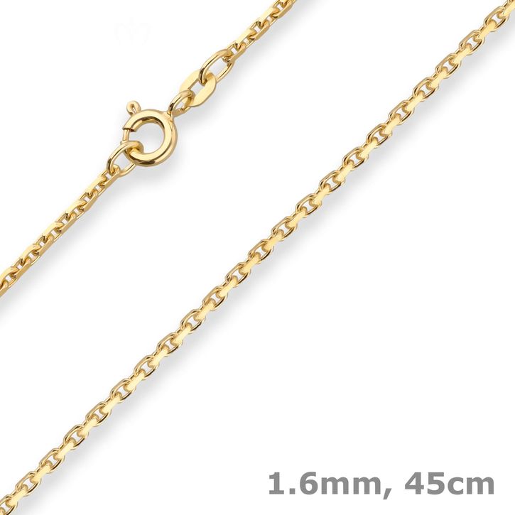 1.6mm Ankerkette diamantiert aus 333 Gelbgold 45cm