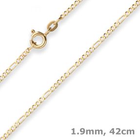 1,9mm Figarokette diamantiert Kette Collier Halskette aus 333 Gold Gelbgold 42cm