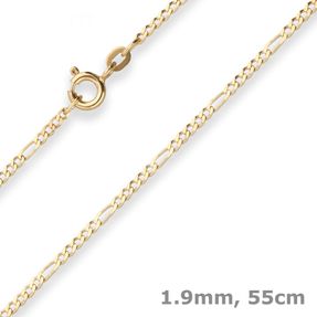 1,9mm Figarokette diamantiert Kette Collier Halskette aus 333 Gold Gelbgold 55cm