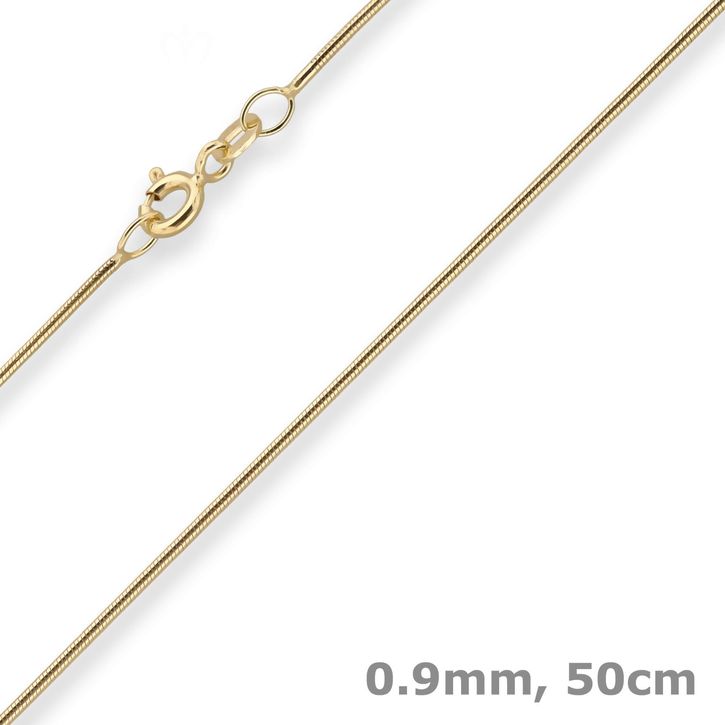 0.9mm Schlangenkette aus 375 Gelbgold 50cm