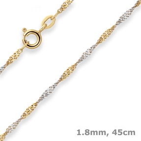 1,8mm Singapurkette Goldkette Collier Halskette aus 375 Gold Gelbgold 45cm