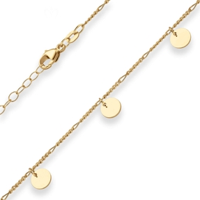 1,6mm Figarokette diamantiert Collier 7 runde Plättchen aus 375 Gelbgold 38-43cm