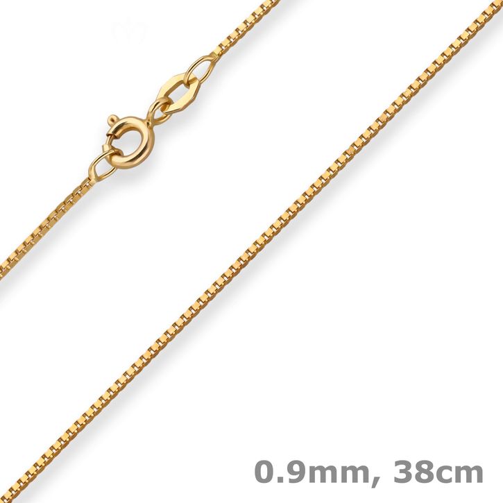 0.9mm Veneziakette aus 375 Gelbgold 38cm