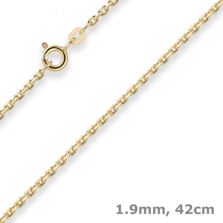 1.9mm Ankerkette diamantiert aus 585 Gelbgold 42cm