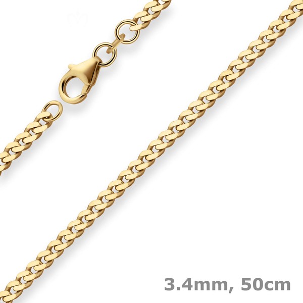 3.4mm Panzerkette aus 585 Gelbgold 50cm