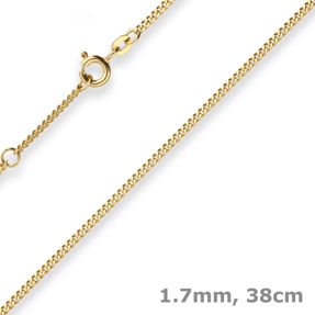 1,7mm Panzerkette Collier Halskette aus 585 Gold Gelbgold 38cm mit Zwischenöse