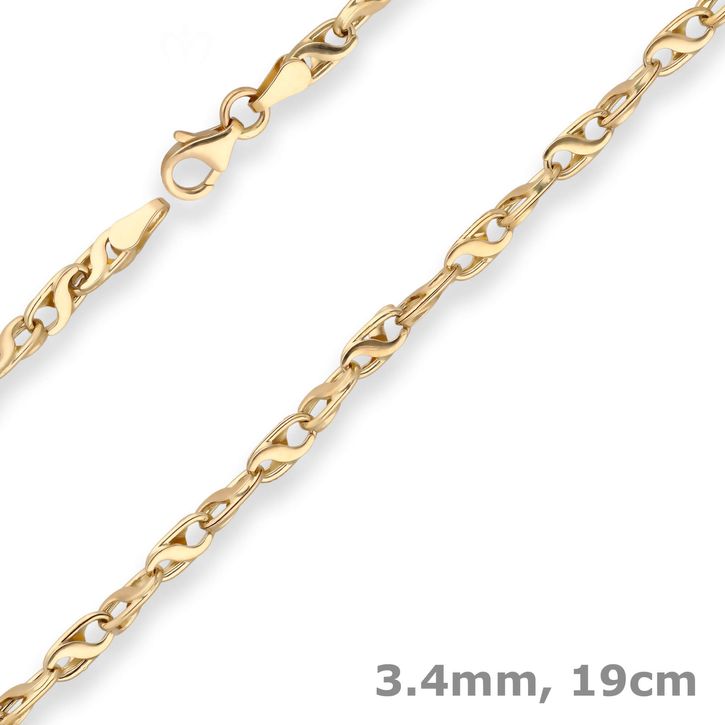 3.4mm Armband Fantasiekette aus 585 Gelbgold 19cm