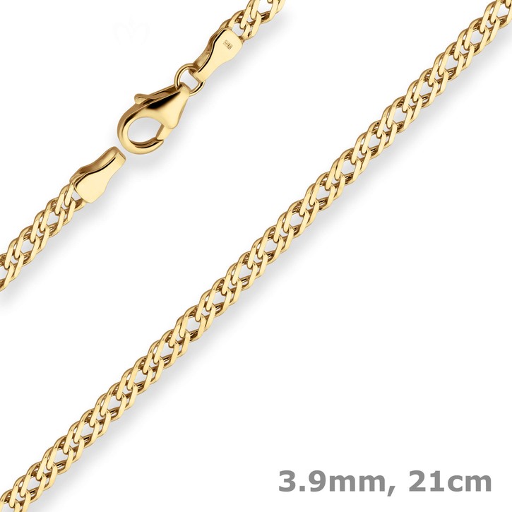 3.9mm Armband Zwillingspanzerkette aus 585 Gelbgold 21cm
