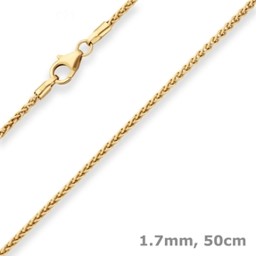 1,7mm Zopfkette Collier Halskette aus 585 Gold Gelbgold 50cm mit Zwischenöse 1,7mm Zopfkette Collier Halskette aus 585 Gold Gelbgold 50cm mit Zwischenöse