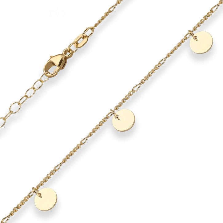 1.6mm Figarokette diamantiert 7 runde Plättchen 585 Gelbgold