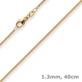 1,3mm Zopfkette Goldkette Collier Halskette aus 750 Gold Gelbgold 40cm