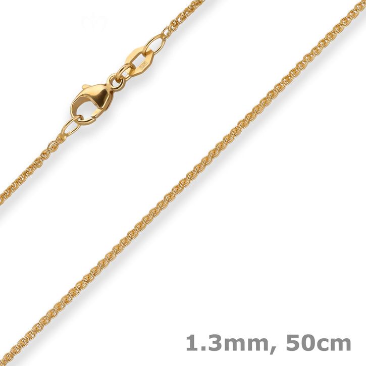 1.3mm Zopfkette aus 750 Gelbgold 50cm