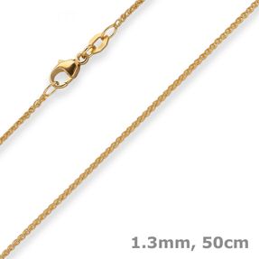 1,3mm Zopfkette Goldkette Collier Halskette aus 750 Gold Gelbgold 50cm