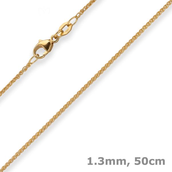 1.3mm Zopfkette aus 750 Gelbgold 50cm