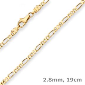 2,8mm Armband Figarokette diamantiert Armschmuck aus 750 Gold Gelbgold 19cm