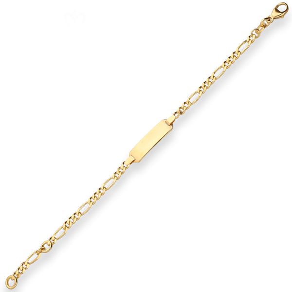 Id-Armband Figarokette diamantiert Schildband 750 Gelbgold 14cm