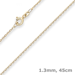 1,3mm Ankerkette diamantiert Kette Collier Halskette aus 375 Gold Gelbgold 45cm