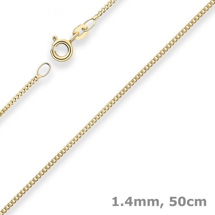 1.4mm Panzerkette aus 333 Gelbgold 50cm mit Zwischenöse