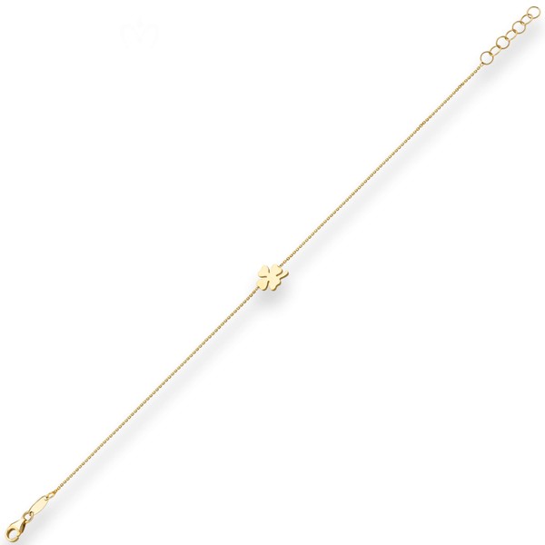 Armband Ankerkette diamantiert Kleeblatt aus 375 Gelbgold 17cm
