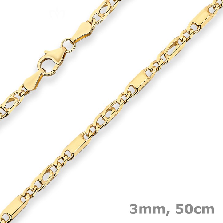 3mm Tigeraugenkette aus 585 Gelbgold 50cm