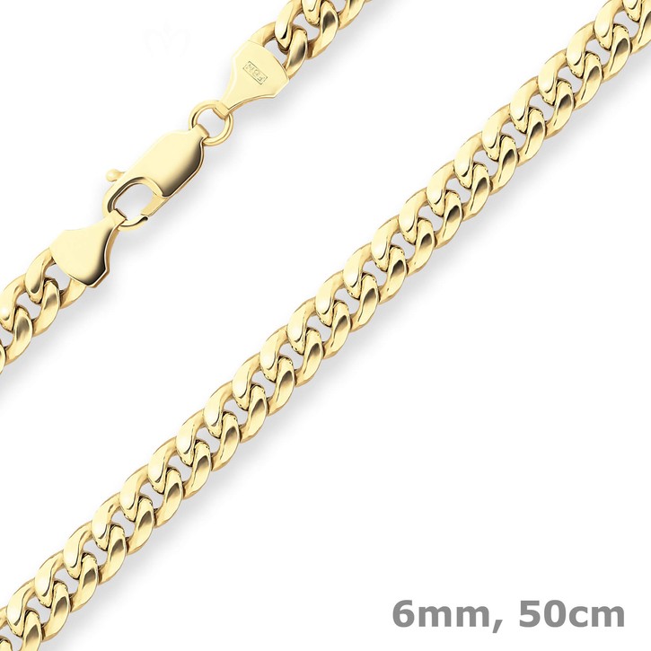 6mm Panzerkette oval diamantiert aus 585 Gelbgold 50cm