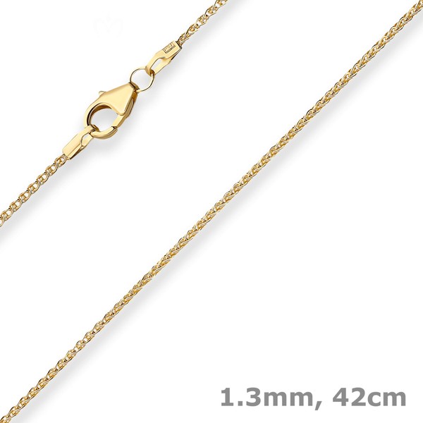 1.3mm Zopfkette aus 375 Gelbgold 42cm