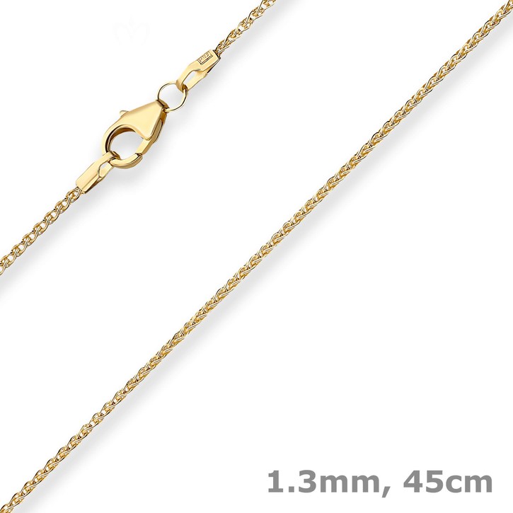 1.3mm Zopfkette aus 375 Gelbgold 45cm