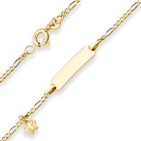 1,9mm Id-Armband Figarokette diamantiert Schildband, Schmetterling 333 Gelbgold 1,9mm Id-Armband Figarokette diamantiert Schildband, Schmetterling 333 Gelbgold