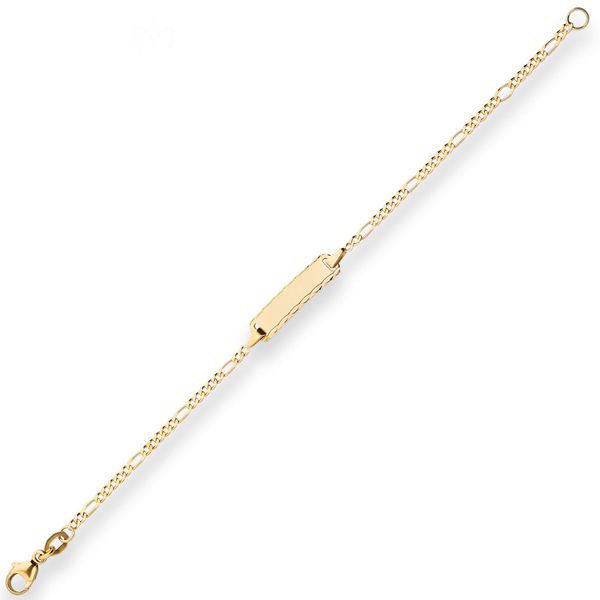 Id-Armband Figarokette diamantiert Schildband 750 Gelbgold 14cm