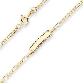 2,1mm Id-Armband Figarokette diamantiert Schildband aus 333 Gold Gelbgold 16cm