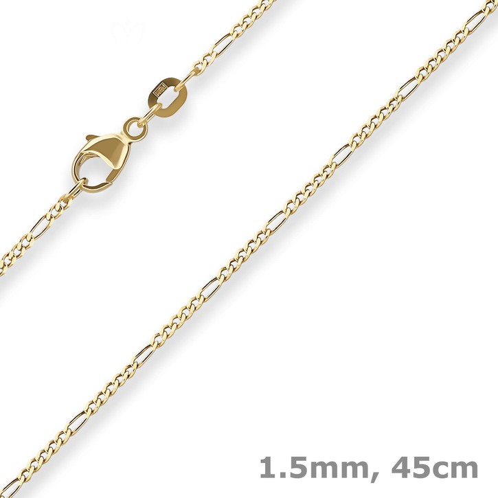 1.5mm Figarokette diamantiert aus 750 Gelbgold 45cm