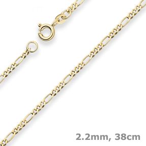 2,2mm Figarokette diamantiert Kette Collier Halskette aus 585 Gold Gelbgold 38cm