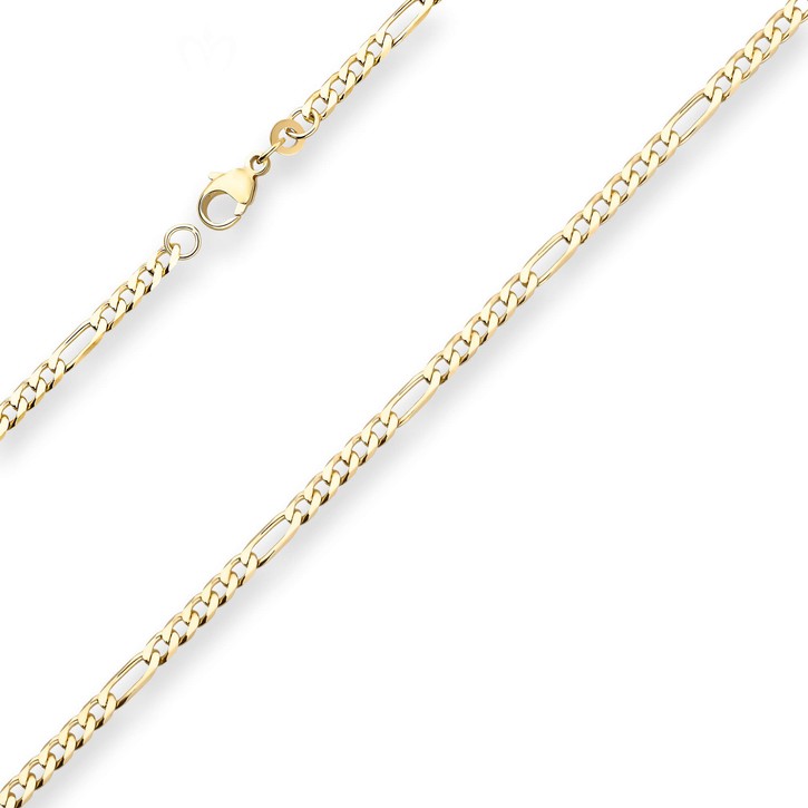 3.4mm Figarokette diamantiert aus 585 Gelbgold 55cm