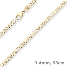 3,4mm Figarokette diamantiert Kette Collier Halskette aus 585 Gold Gelbgold 55cm