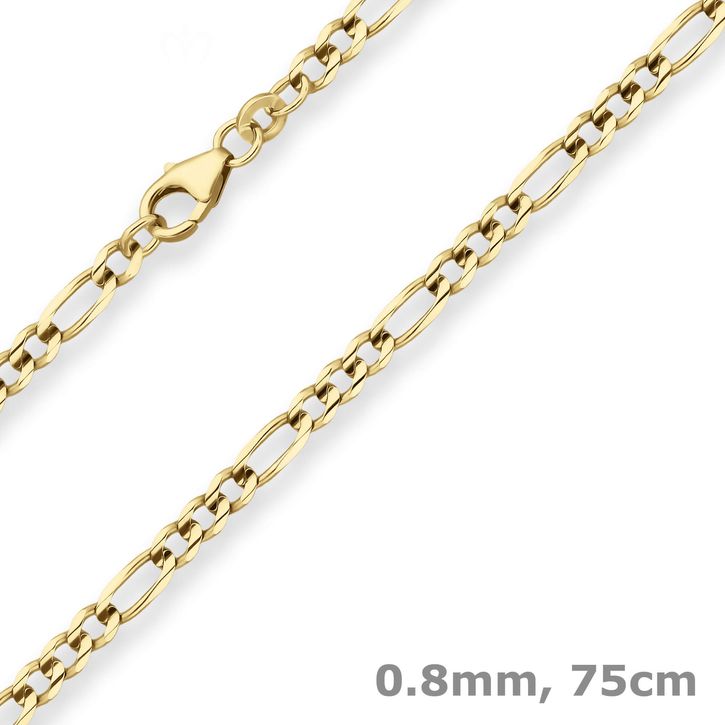 3.4mm Figarokette aus 333 Gelbgold 75cm