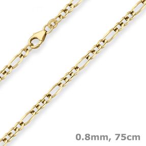 3,4mm Figarokette Goldkette Collier Halskette aus 333 Gold Gelbgold 75cm