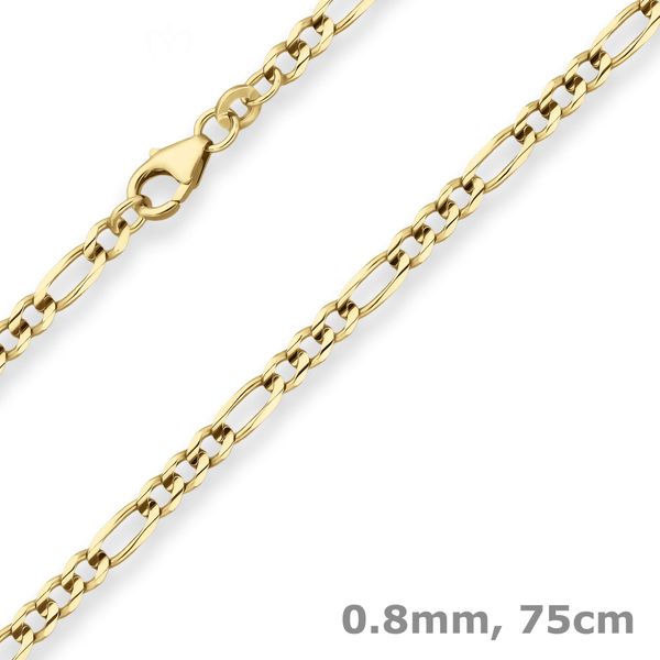 3.4mm Figarokette aus 333 Gelbgold 75cm
