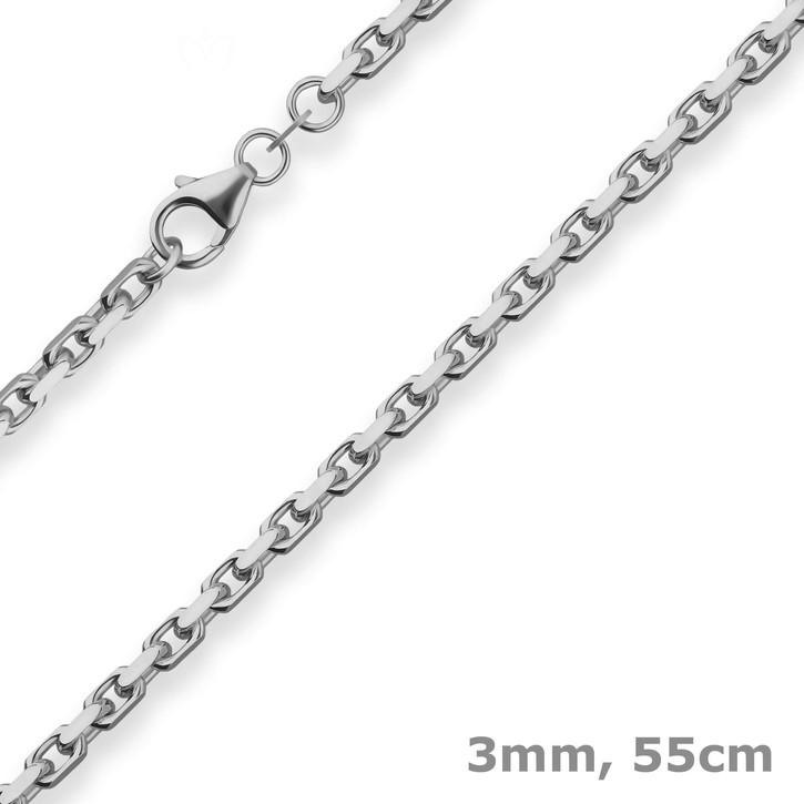 3mm Ankerkette diamantiert aus 925 Silber rhodiniert 55cm