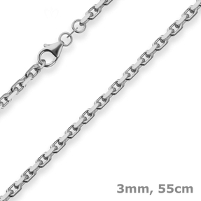 3mm Ankerkette diamantiert Collier Halskette aus 925 Silber rhodiniert 55cm