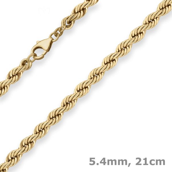 5.4mm Armband Kordelkette hohl aus 585 Gelbgold 21cm