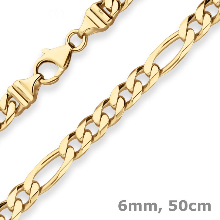 6mm Figarokette diamantiert aus 585 Gelbgold 50cm