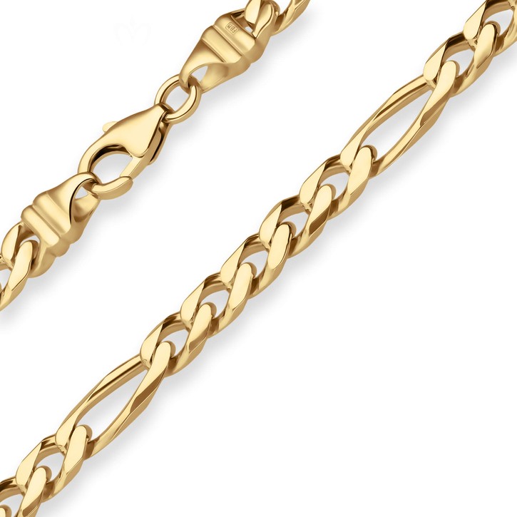 6mm Figarokette diamantiert aus 585 Gelbgold 60cm