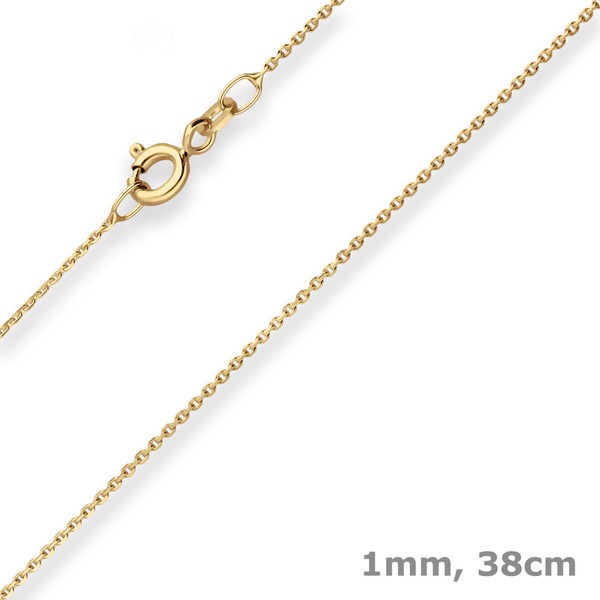 1mm Ankerkette diamantiert aus 333 Gelbgold 38cm