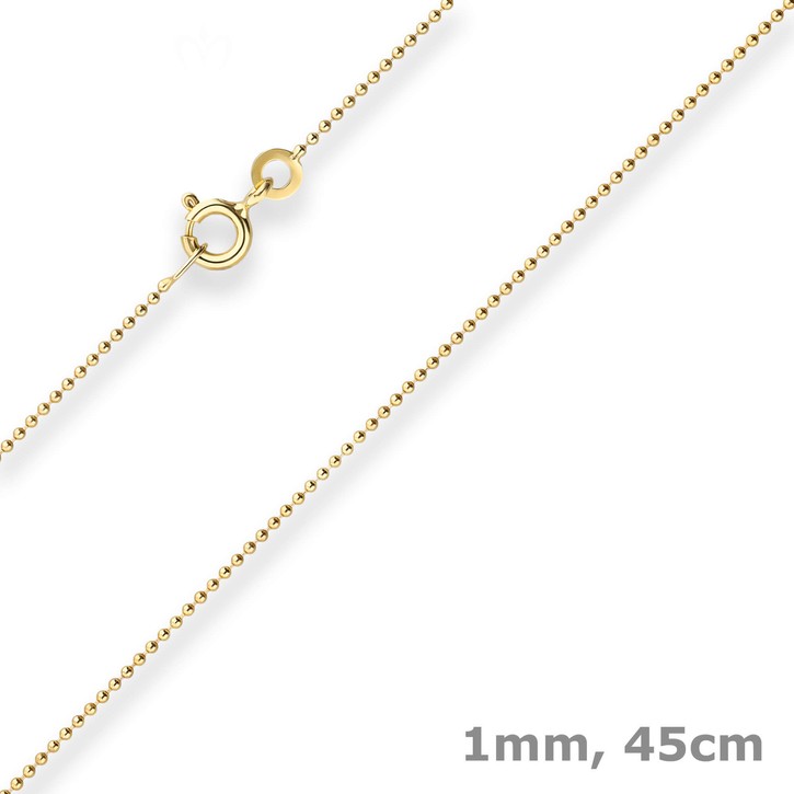 1mm Kugelkette aus 333 Gelbgold 45cm