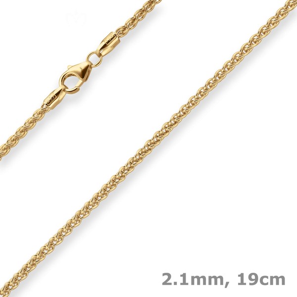 2.1mm Armband Zopfkette aus 585 Gelbgold 19cm
