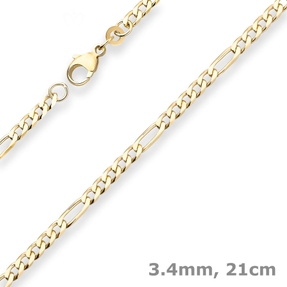 3,4mm Armband Figarokette diamantiert Armschmuck aus 333 Gold Gelbgold matt 21cm