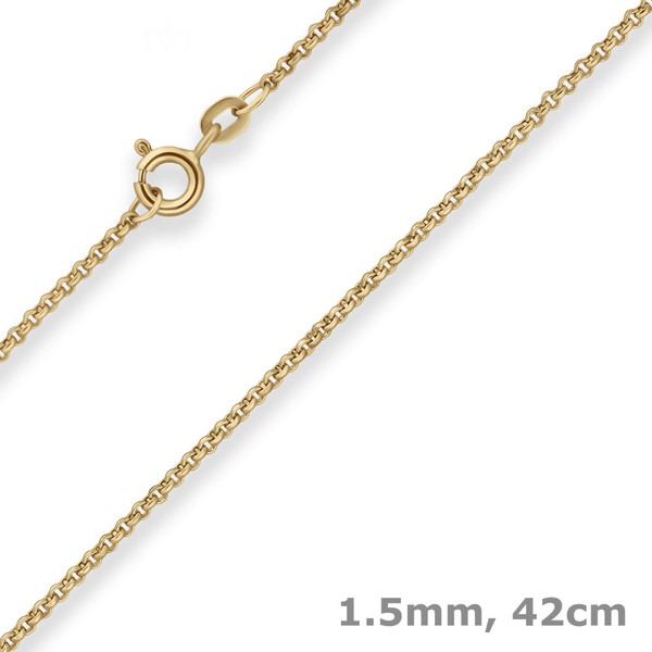 1.5mm Erbskette aus 585 Gelbgold 42cm