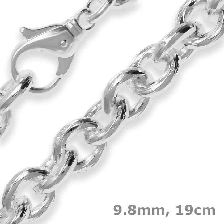 9.8mm Armband Ankerkette gerieft aus 925 Silber 19cm
