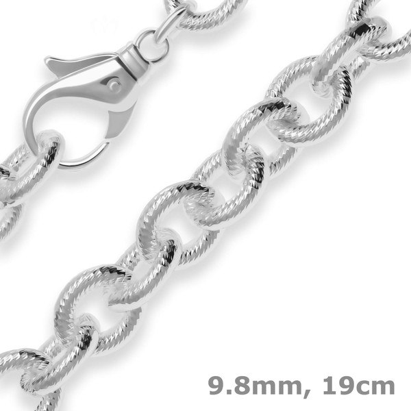 9.8mm Armband Ankerkette gerieft aus 925 Silber 19cm